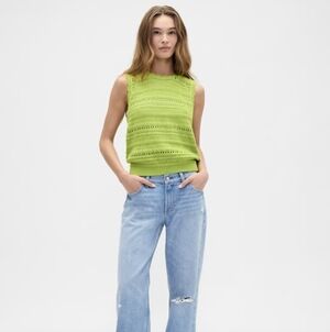 Gap Sleeveless Lime Green Mixed-Stitch Sweater Tank Top